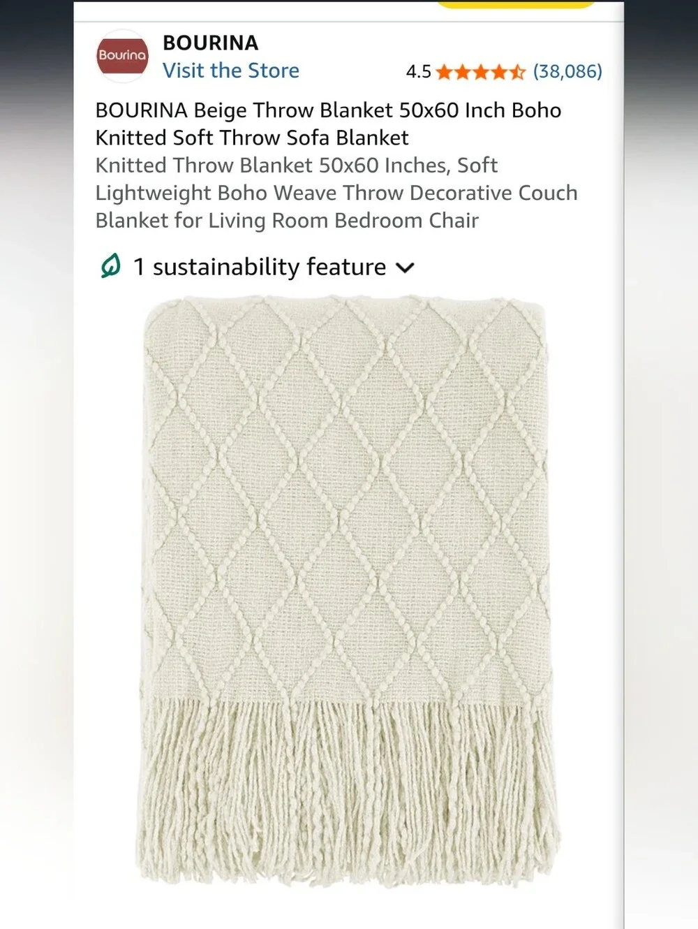 Cream Diamond-Knit Fringe Throw Blanket